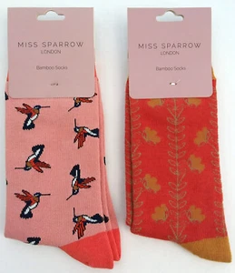 Miss Sparrow, Single Pair of Part Bamboo, Humming Bird/Vine Socks, One Size 4-7 - Picture 1 of 5