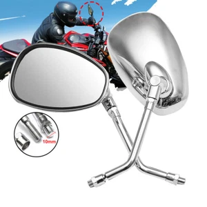 2022 Motorcycle Rear View Mirrors Chrome Oval Side Mirrors 10mm Thread Universal - Picture 1 of 7