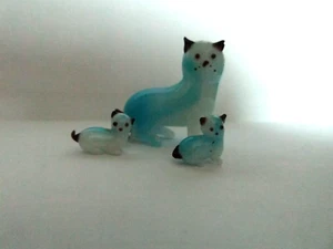 RARE ITALIEN TINY GLASS CAT & KITTENS 1 1/2" (4cm) & 1/2" (1.4cm) - Picture 1 of 6