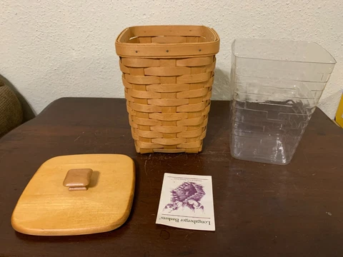 Longaberger Medium Spoon Canister Basket With Lid Protector 1996 Cover
