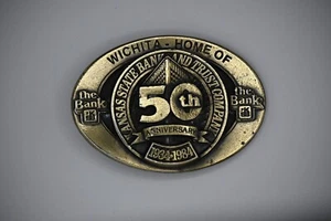 Hebilla de cinturón vintage Wichita Kansas hogar de KS State Bank Company 1984 - Imagen 1 de 2