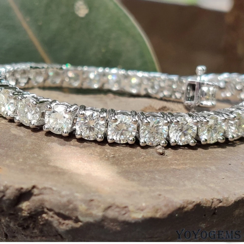 Brazalete de boda de tenis de 7 pulgadas de largo de 6 quilates corte redondo sólido de oro blanco de 14 quilates VVS1 Foto 1 de 4