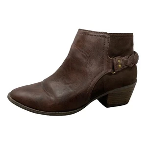 American Eagle Bootie Brown Hardness Braided Zip Up Block Heel Women's Shoe Sz 8 - Picture 1 of 9