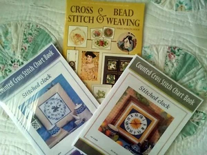 Cross Stitch Patterns-Lot of 3/Clocks/Cross Stitch & Bead Weaving - Picture 1 of 2