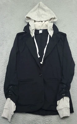 Jaqueta Venus feminina XS com capuz casaco ervilha preta com capuz cinza júnior - Imagem 1 de 4