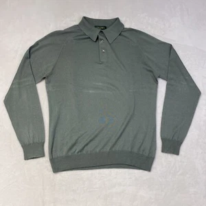 Vintage Tom James Men's Polo Shirt Long Sleeve Size L Green Wool Silk Cashmere - Picture 1 of 8