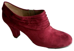 NEW AEROSOLES Comfort Memory Foam Size 10.5 Burgundy Velour Ankle Booties Boots - Picture 1 of 5