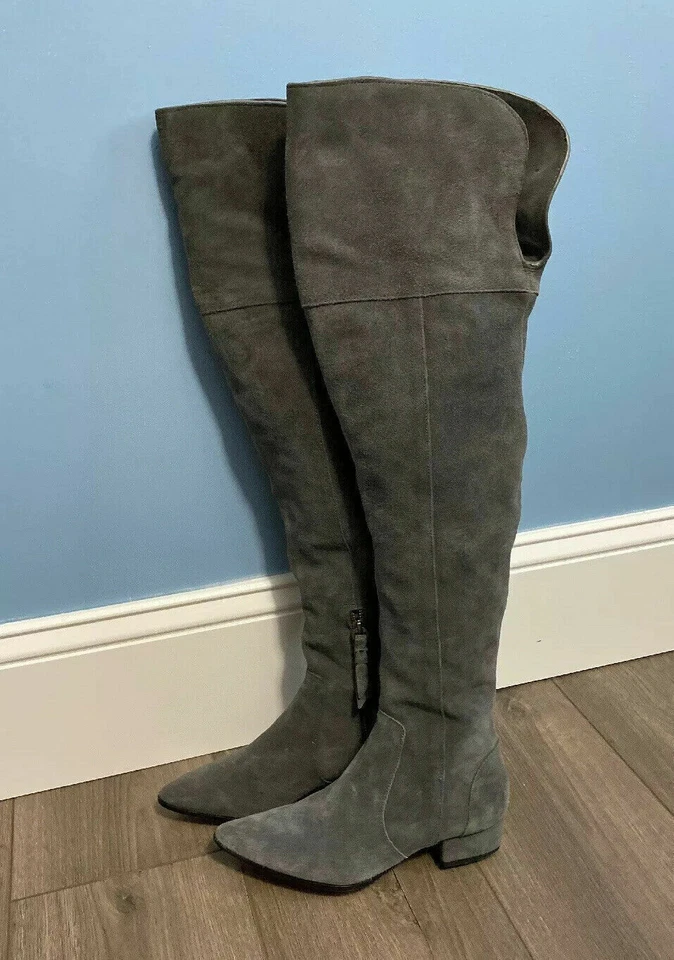 $198 EUC Splendid Poet Leather Over The Knee Boots, Gray, Size 6.5 festival boho - Image 1 of 4