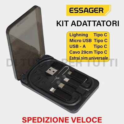 Adattatori USB iPhone Tipo c Micro USB ago estrai SIM Cavo ricarica telefono - Immagine 1 di 4