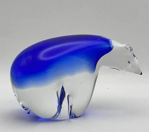 Klar & Kobaltblau Glas Eisbär Figur Briefbeschwerer 3 "x 5" - Bild 1 von 6