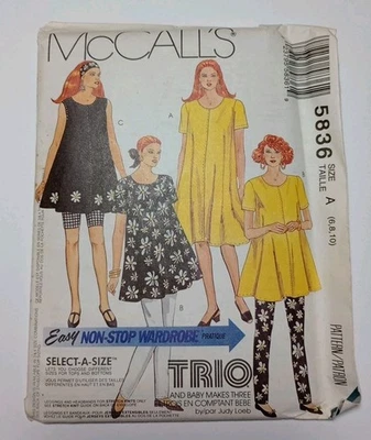 McCall's 5836 Sewing Pattern Maternity Dress Tunic Leggings Sizes 6 8 10 VTG UC - Image 1 of 3