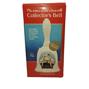 Norman Rockwell Collector's Bell Checking His List Porcelain 24 K Gold Trim - Picture 1 of 10
