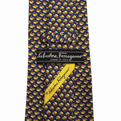 Salvatore Ferragamo Hombres Corbata Patos Pájaros Azul Marino Seda 3 7/8" (W) x 59" (L) Usado en Excelente Condición Foto 1 de 3