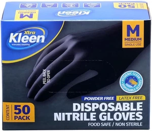Xtra Kleen Nitrile Powder Free Disposable Gloves, Black, Medium (Pack of 50) - Picture 1 of 12