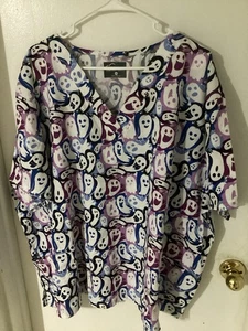 Butter Soft Happy Ghosts Scrub Top Size 4X - Picture 1 of 4