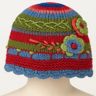 Gorro tejido hecho a mano lana polar floral ganchillo años 90 Y2K Cottagecore abuela Foto 1 de 4