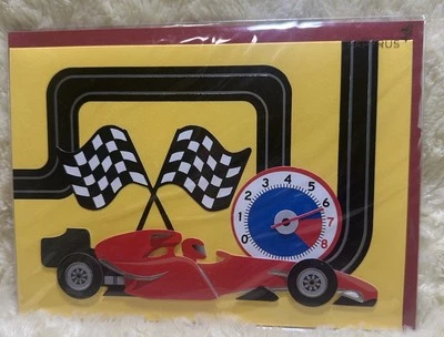 Papyrus Birthday Card CHILD Racecar 3D Die Cut Flags Track Tach Vintage 2014