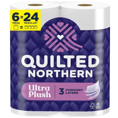 Quilted Northern Ultra Plush Toilet Paper, 6 Mega Rolls = 24 Regular Rolls, 3X T - Image 1 of 4