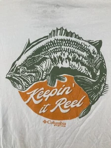 Columbia PFG Mens TShirt Large White Bass Keepin It Real - Picture 1 of 10