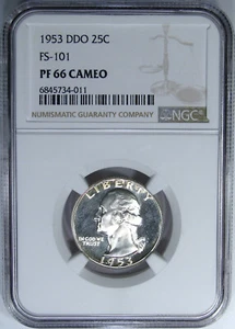 1953 25C NGC PF66CAMEO DDO FS-101 PROOF WASHINGTON ~ BEAUTIFUL GEM! - Picture 1 of 5