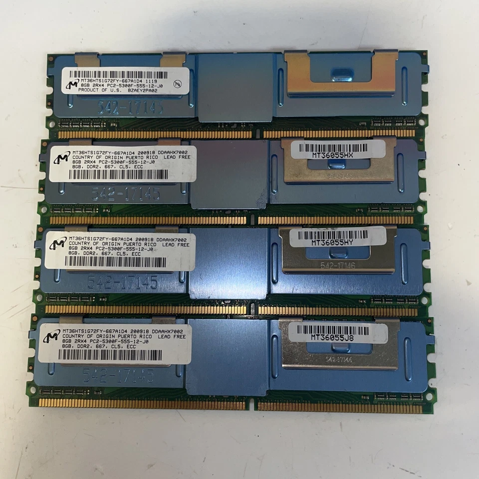 4x 8GB  Micron MT36HTS1G72FY-667A1D4 8GB 2RX4 PC2-5300F Memory  for servers  - Image 1 of 1