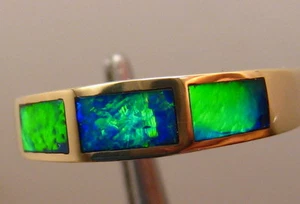 Brillantring australischer Opal, 14 Karat Gelbgold, Größe 6, B5 Helligkeit - Bild 1 von 7