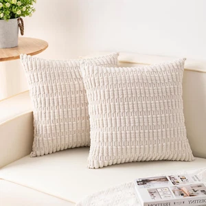 Pack of 2 Corduroy Decorative Throw Pillow Covers 18x18 InchSoft Boho Striped Pi - Picture 1 of 12