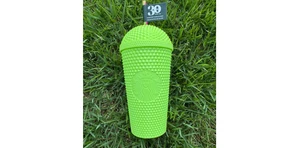 BNWT Starbucks 2025 Neon Yellow Lime PVD Bling Studded Frappuccino Dome Tumbler - Picture 1 of 9
