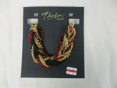NEW THALIA SODI TWISTED GOLDTONE CHAIN w BLACK RED GLASS BEAD NECKLACE NOS! - Image 1 of 4