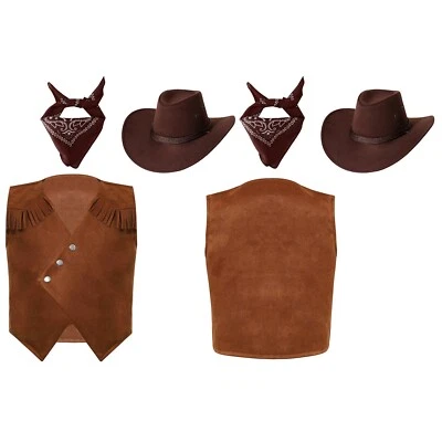 Kids Western Cowboy Costume Fancy Dress Up Cowgirl Vest Hat Bandanna Accessories - Image 1 of 4