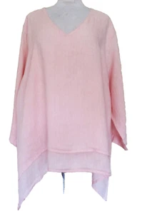 La Fixsun Leinen V-Ausschnitt doppellagig 3/4 Arm rosa Lagenlook Top One Size - Bild 1 von 4