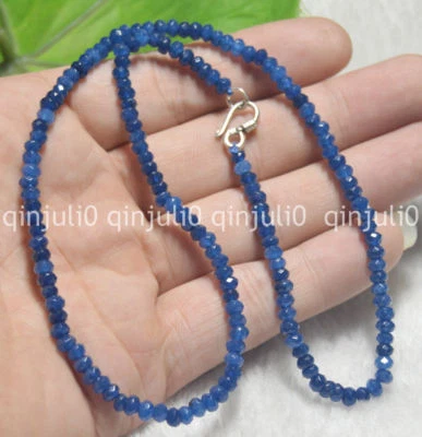 Collares de cuentas de piedras preciosas rondelle facetadas de jade azul de 2x4 mm cierre de plata de 14-48" Foto 1 de 4