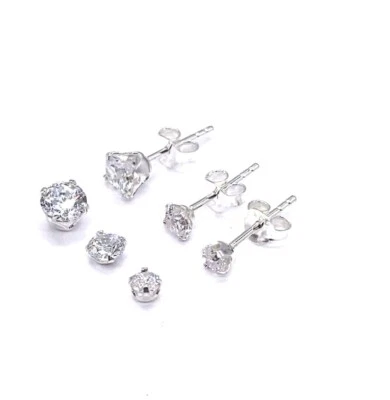 Small Crystal Stone Ball Stud Earrings 925 Sterling Silver Round 3, 4 or 5mm  - Image 1 of 2