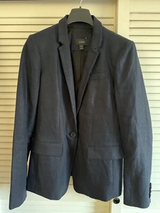 J.Crew Linen Blazer Navy Slim Fitting Size US 4 UK 8 - Picture 1 of 18