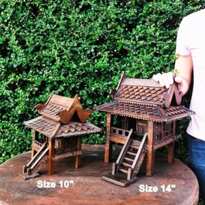 10"/14" Thai Spirit House SanPraPhum Buddhist Wood Carving Handcraft Sculpture W - Picture 1 of 13