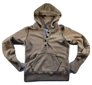 American Eagle Embroidered Logo Hoodie Tan Pullover Long Sleeve Top Womens SMALL - Picture 1 of 9