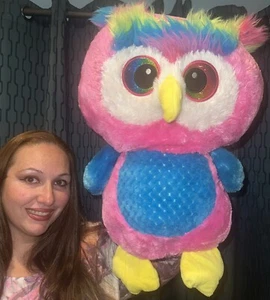 Eule Plüsch blau rosa groß 20 Zoll Fun & Fun Spielzeug helle Farben Stofftier Vogel Regenbogen - Bild 1 von 4