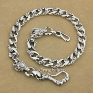 925 Sterling Silver Fish Hook Dragon Wallet Chain Men Biker KeyChain 8F002WC2 - Picture 1 of 25
