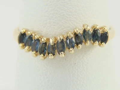 Banda Catedral o Pirámide Oro Amarillo 14K Marquesa Zafiro Azul Natural Talla 8 Foto 1 de 4