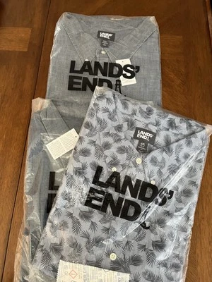 Lands' End Traditional Fit 4X Linen Shirt Mens Blue Short Sleeve Casual Lot Of 3 - Image 1 of 4
