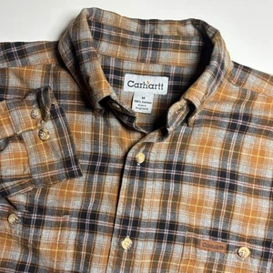 Carhartt Flannel Mid-Weight Plaid Tan Work Shirt Men's M Long Sleeve Button Up - Picture 1 of 9