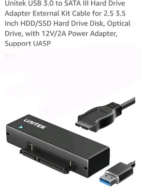 Unitek USB 3.0 to SATA III Hard Drive Adapter External Kit Cable for 2.5 3.5 Inc - Image 1 of 2