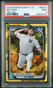 Zafiro cromado Bowman Draft 2024 #BDC-87 Ben Hess 1st Bowman amarillo PSA 9 - Imagen 1 de 2