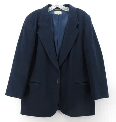 复古 LL Bean Blazer 女式 14 蓝色羊毛羊绒夹克职业 80 年代 90 年代美国 — 第 1/4 张图片