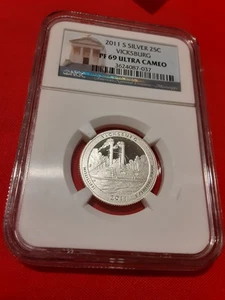2011 S Silver USA Vicksburg Quarter PF 69 Ultra Cameo NGC - Picture 1 of 2