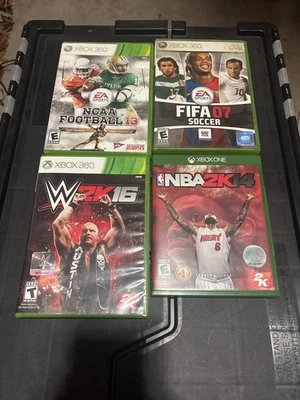Xbox 360 Sports Lot – NCAA Football 13, FIFA 07, WWE 2K16, NBA 2K14 - Image 1 of 2