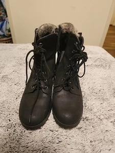 Soda Women Lace Up Combat Boots with Side Zipper Black - Picture 1 of 5