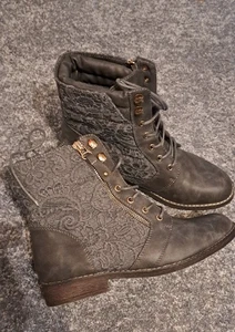 Damen Stiefelette  mit Spitze und Zipper dunkelgrau Gr. 39 - Neu - Bild 1 von 5