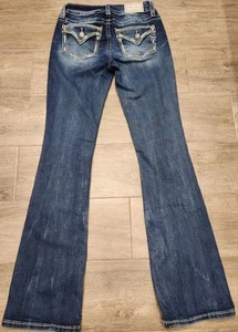 Miss Me Denim Hardy - Teal Embroidered Flap Pocket Bootcut Jeans SZ 26 - Picture 1 of 11