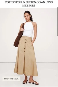 BANANA REPUBLIC Poplin Button Down Long Midi Skirt Sandstone Medium M NWT New - Picture 1 of 4